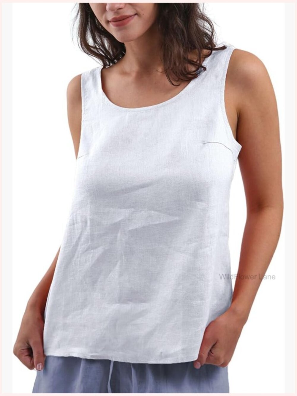 100% Linen Sleeveless Scoop Neck Tank Top Blouse